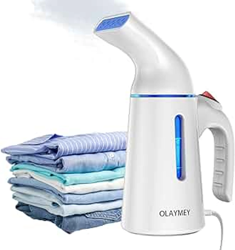 OLAYMEY Clothes Steamer 700W Handheld Portable Steam Iron, Fast Heat-up Wrinkle Remover Garment Steamer Clothing for Home, Office and Travel Use - White