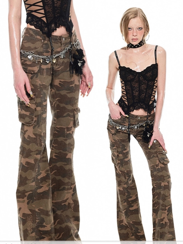 1JINN STUDIO Camouflage workwear flared pants - shop.cor