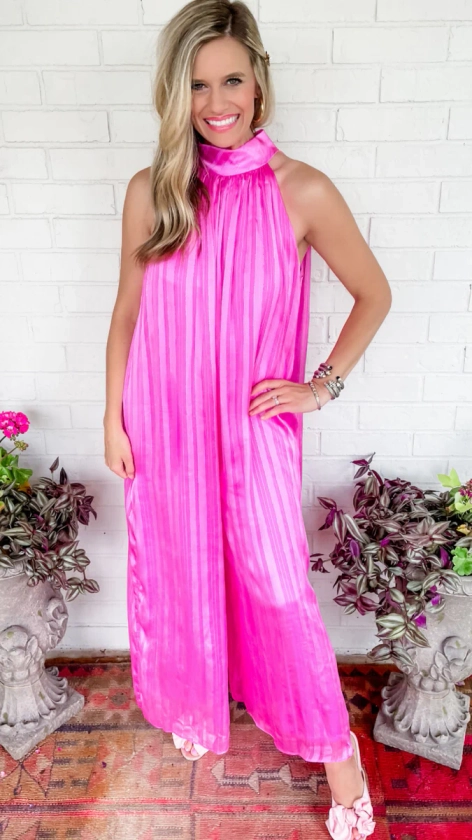 Pink Striped Halter Jumpsuit