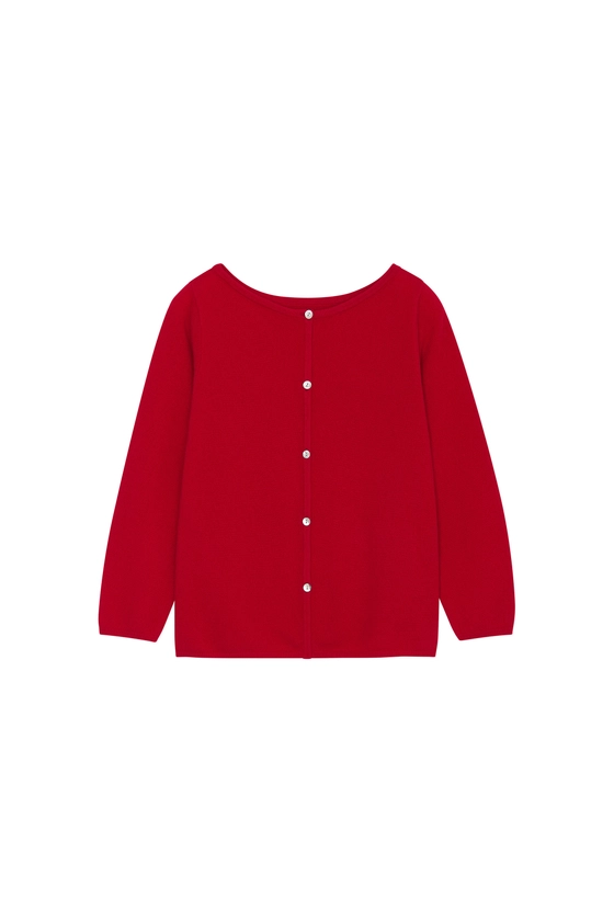 boat neckline cardigan (with mother-of-pearl buttons) wild cherry color - Jeanneseoul