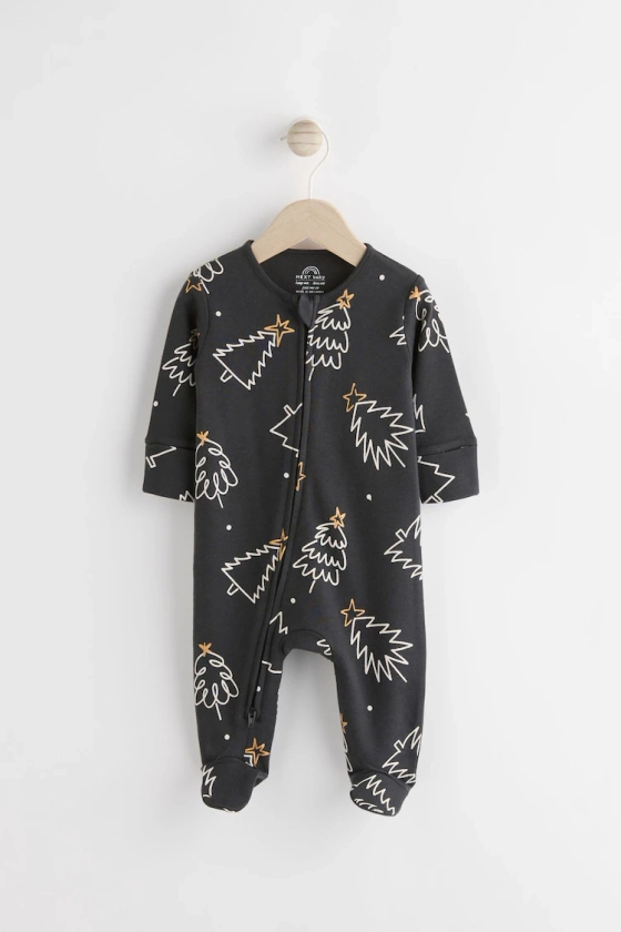 Buy Noir/Blanc - 100% Cotton Matching Family Baby Christmas Tree Sleepsuit (0mths-3yrs) from Next France