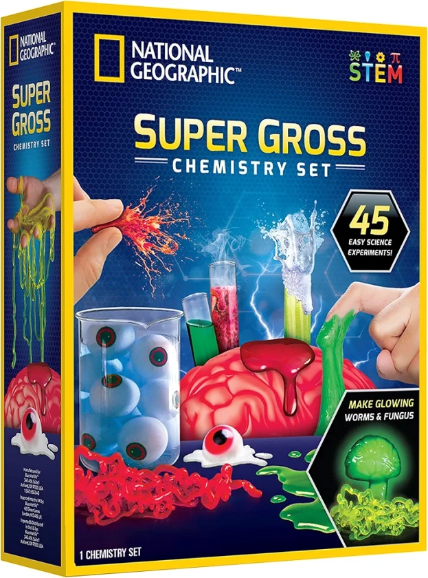 NATIONAL GEOGRAPHIC Gross Science Kit - 45 Gross Science Experiments- Dissect a Brain, Make Slime, Creepy STEM Project Gifts for Boys and Girls, Halloween Activities for Kids 8-12 (Amazon Exclusive)