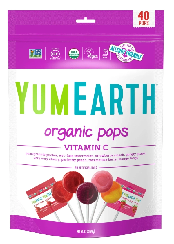 Yum Earth Organic Vitamin C Lollipops, 8.7 Oz, 40 Count Bag - Walmart.com