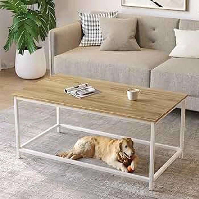 SAYGOER Coffee Table Simple Modern Coffee Tables Open Design Rectangular Minimalist Center Table for Living Room Home Office, Easy Assembly, 39.37 x 19.69 x 17.72, OAK White