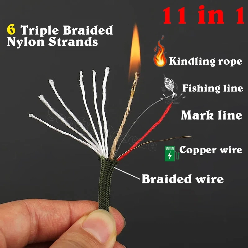 kindling 550 33-100FT 10-core paracord 4mm outdoor Camping Survival tool fit PE fire rope fishing cotton line Parachute Hiking - AliExpress