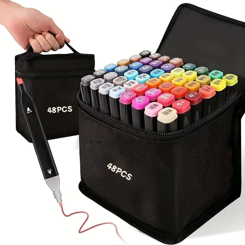 48 Colors Alcohol Marker Set Double Tip Hybrid Art Marker - Temu