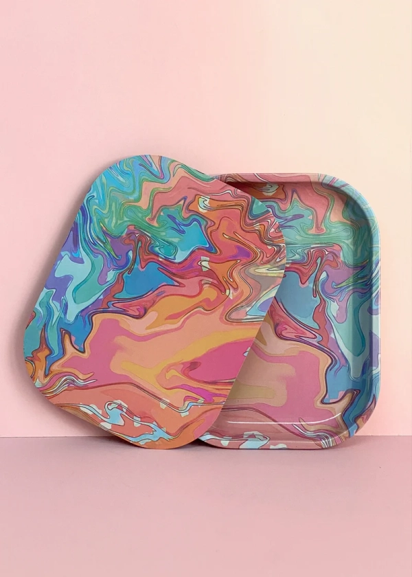 MINI RETRO SWIRL ROLLING TRAY AND LID SET