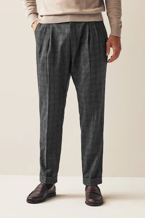 Navy Blue Check Nova Fides Italian Fabric Trousers With Wool
