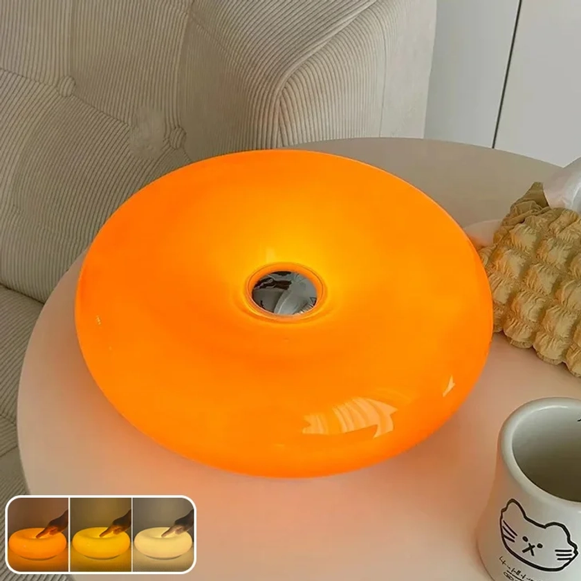 Lampe à poser, Lampe Donut Touch, Lampe d'ambiance rétro Bauhaus, Lampe de bureau LED, Lampe de chevet avec 3 modes d'éclairage, Orange | Leroy Merlin