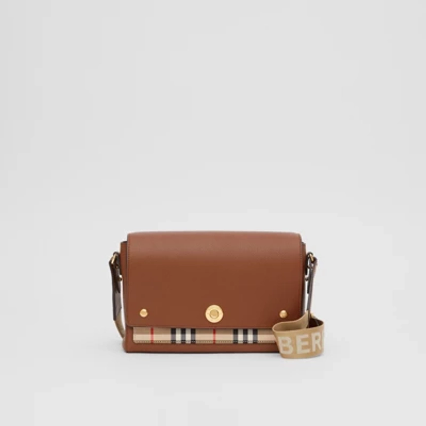 Vintage Check and Leather Note Bag in Tan - Women | Burberry® Official