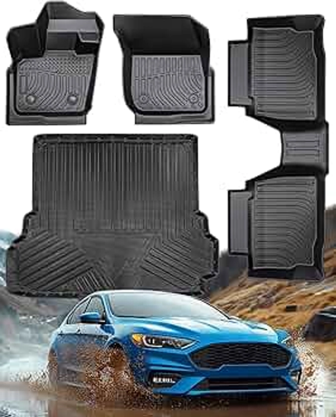 Floor Mats for Ford Fusion 2020 2019 2018 2017 (Not Hybrid), Trunk Cargo Liners Custom Fit Mat for Fusion Accessories Black