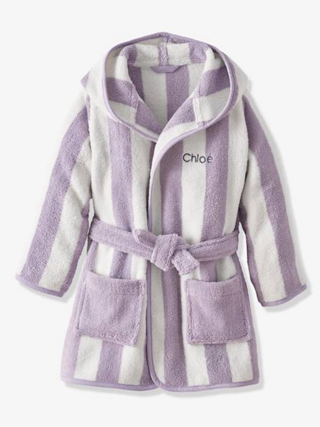 Striped Bathrobe for Children, Transat - striped violet, Bedding & Decor | Vertbaudet