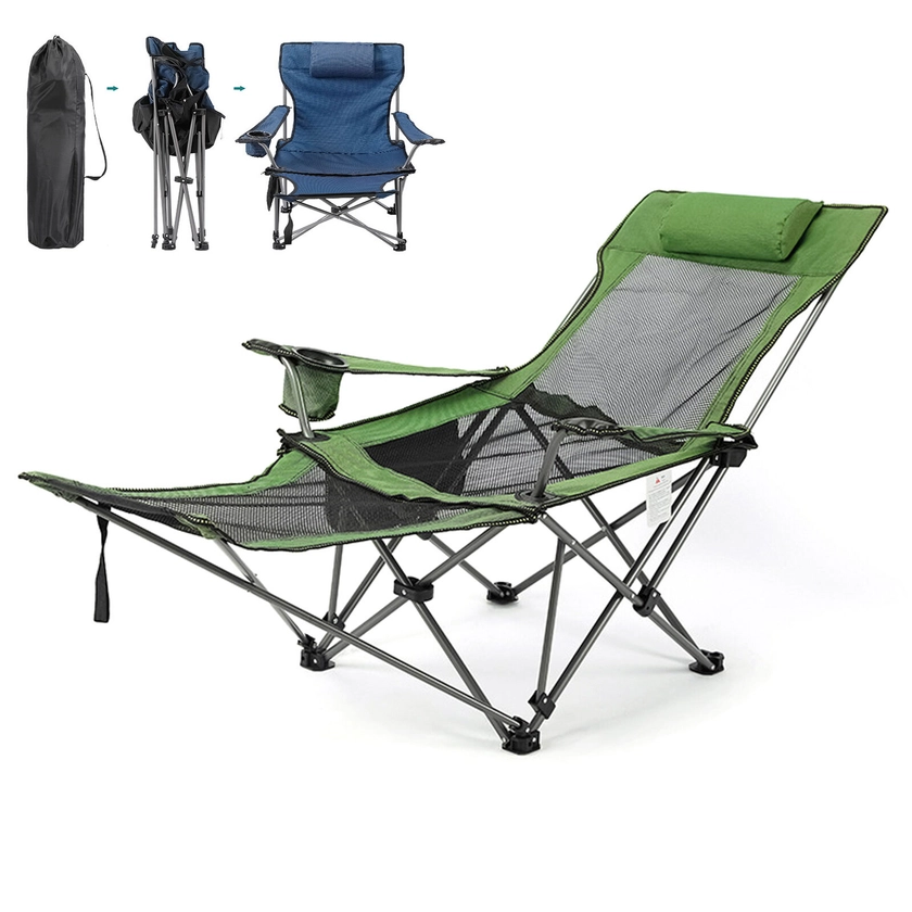 2 in 1 Folding Camping Chair Portable Adjustable Reclining Lounge Chair l D9D9