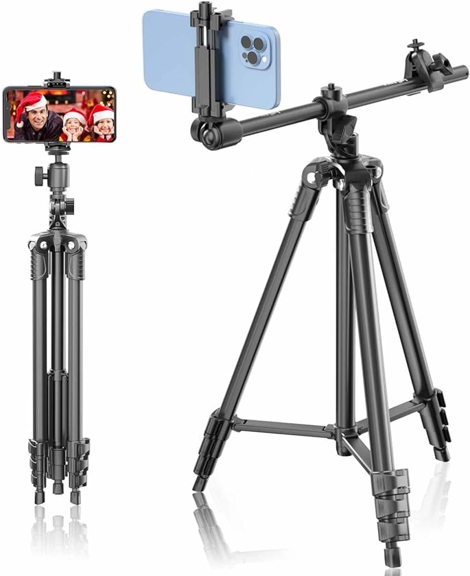 167cm Trépied Horizontal de Smartphone avec Rotule Réglable et Bras Allongé à 360° pour Appareil Photo/iPhone/Webcam, Télécommande sans Fil/Clip de Montage/Sac de Transport pour Enregistrement