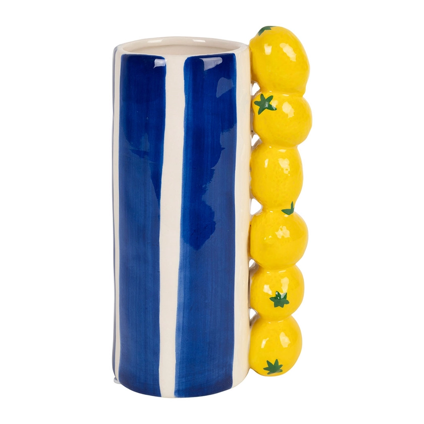 Vase en procelaire indigo et jaune citron h19cm - Mocoa