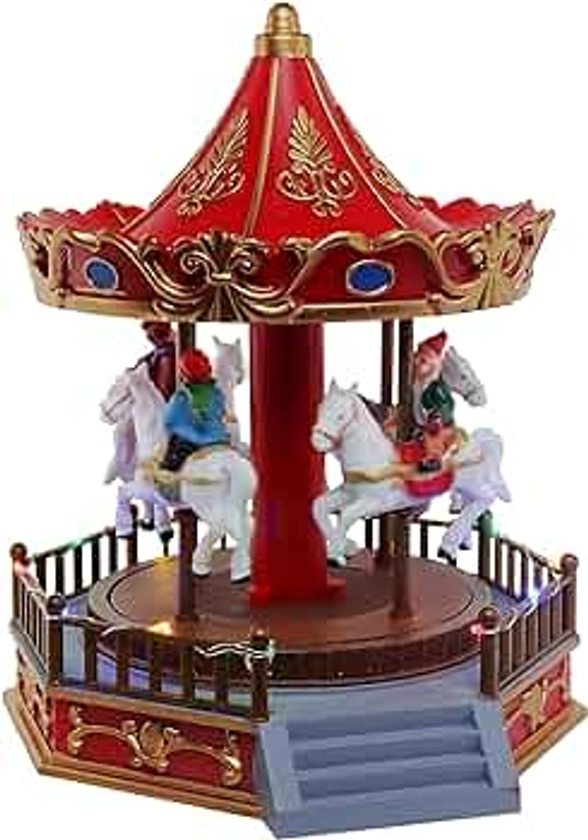 Christmas Village Merry Go Round Carousel - Pre-lit Animated Musical Snow Village - Perfect Addition to Your Christmas Decorations & Christmas Village Displays