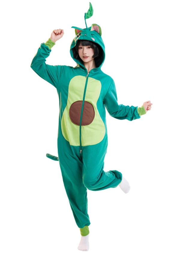 Combinaison Pyjama Verte Halloween Motif Avocat Homewear Kigurumi Manche Longue