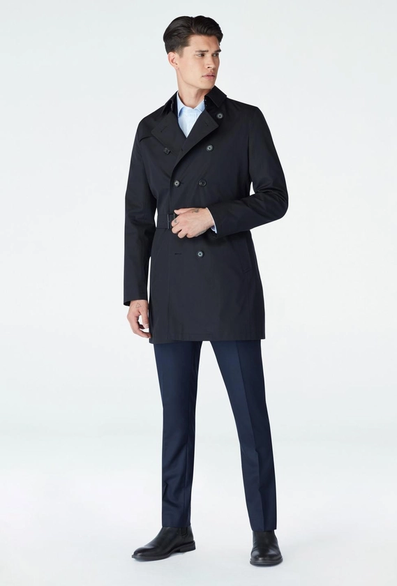 Men's Custom Trenchcoats - Heywood Black Trenchcoat with Detachable Lining | INDOCHINO