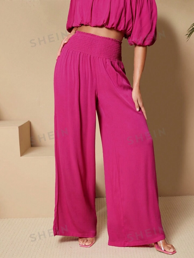 SHEIN Tall Solid Color Loose Shirred Wide Leg Pants | SHEIN EUR
