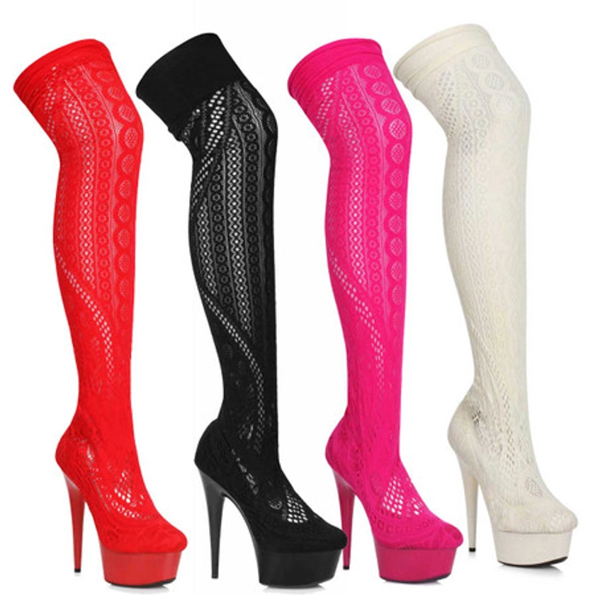 Ellie Shoes | 609-Mei, Faux Stocking Thigh High Boots