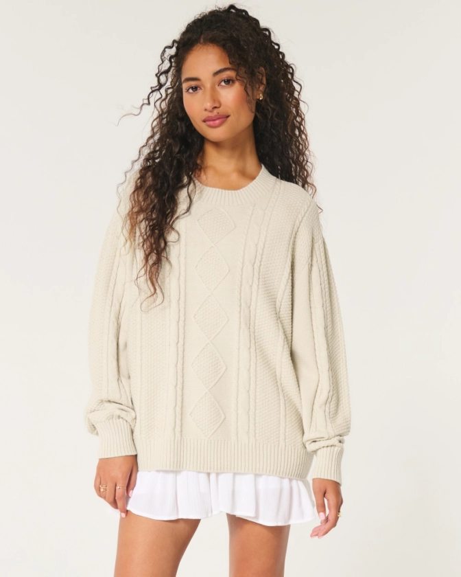 Oversized Cable-Knit Crew Sweater