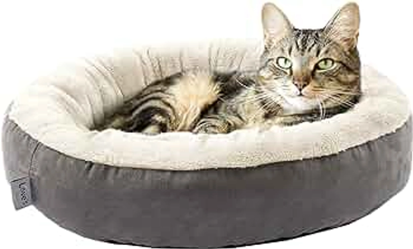 Love's cabin Round Donut Cat and Dog Cushion Bed, 20in Bed for Cats or Small Dogs, Anti-Slip & Water-Resistant Bottom, Super Soft Durable Fabric Pet Beds, Washable Luxury Cat & Dog Bed Gray