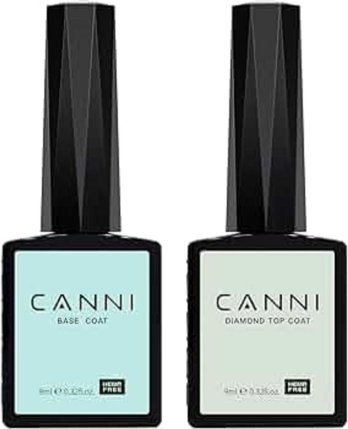 CANNI Vernis Semi Permanent Top Coat & Base Coat,No Wipe Top Coat Gel UV Set,Vernis à ongles Gel Semi permanent Manucure Gel Nail Polish Pailletée