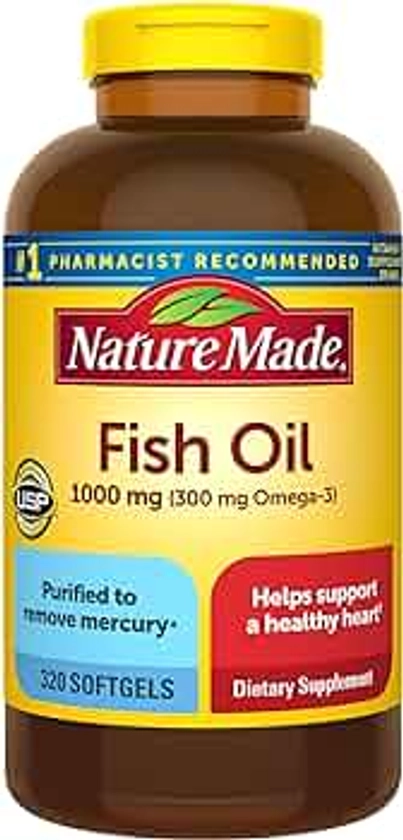 Nature Made Fish Oil 1000 mg Softgels, Fish Oil Supplements, Omega 3 Fish Oil for Healthy Heart Support, Omega 3 Supplement with 320 Softgels, 160 Day Supply