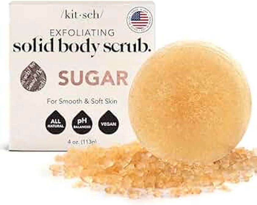 Kitsch Exfoliating Sugar Body Scrub Bar - Soap Bar for Smooth, Hydrated & Glowing Skin | Made in US | Natural Exfoliating Bar Soap for Men & Women with Sugar Scent | Sulfate Free & Paraben Free, 4 oz