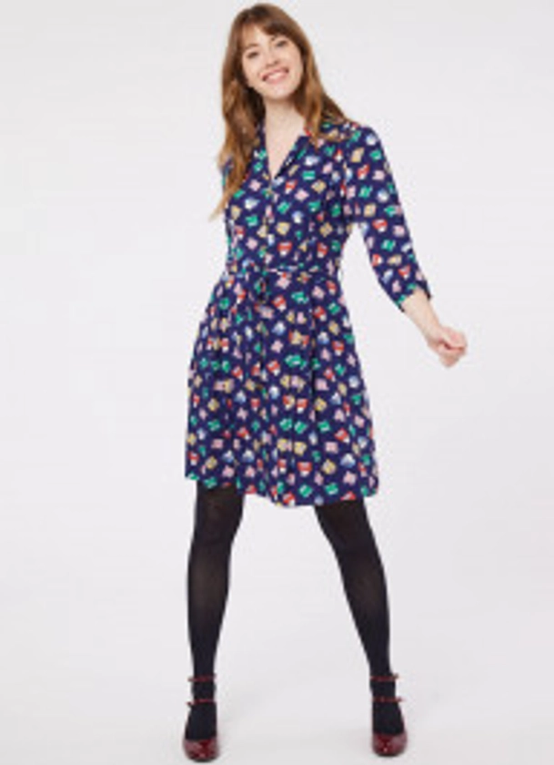 Barbara Vintage Typewriter Print Button-Through Dress