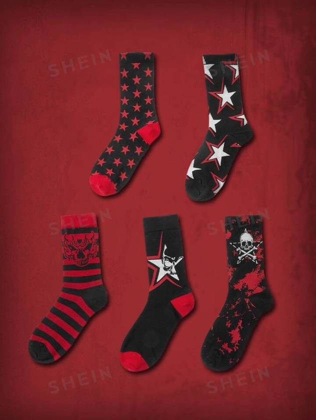ROMWE Grunge Punk 5pairs Skull Pattern Women Socks