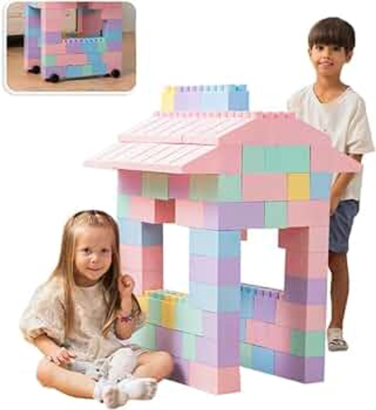 Giant Plastic Blocks Jumbo, Big Blocks, Jumbo Blocks, Big Building Blocks Jumbo, Giant Blocks, Huge Blocks, Jumbo Building Blocks, 86 Pieces Large Blocks for Kids Ages 1 to 8 86 pcs pastel with wheels