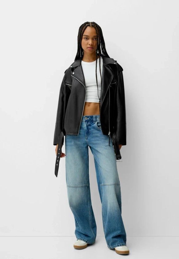 Bershka Veste en similicuir - black denim/noir - ZALANDO.FR