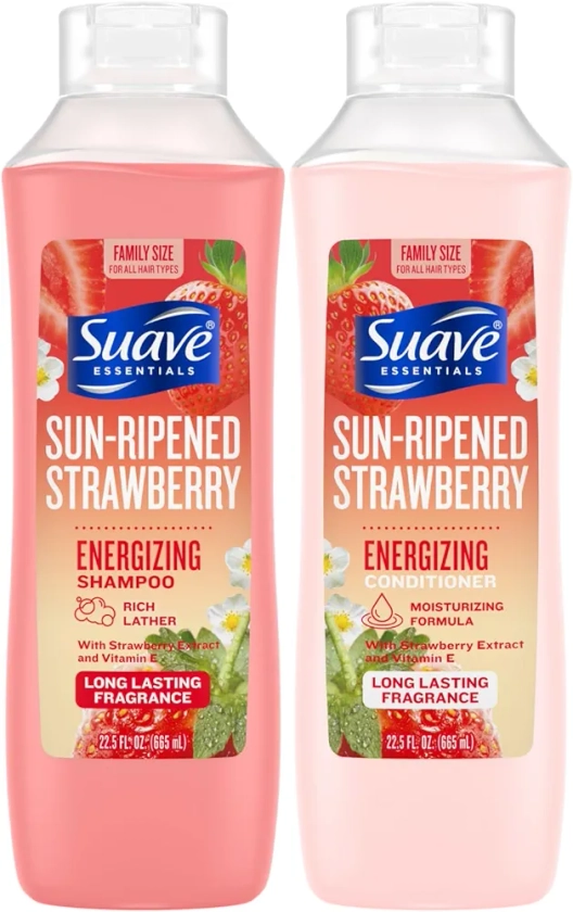 Suave Shampoo & Conditioner Set, Sun-Ripened Strawberry – Everyday Energizing Formulas with Strawberry Extract & Vitamin E, 22.5 Oz Ea (2 Piece Set)