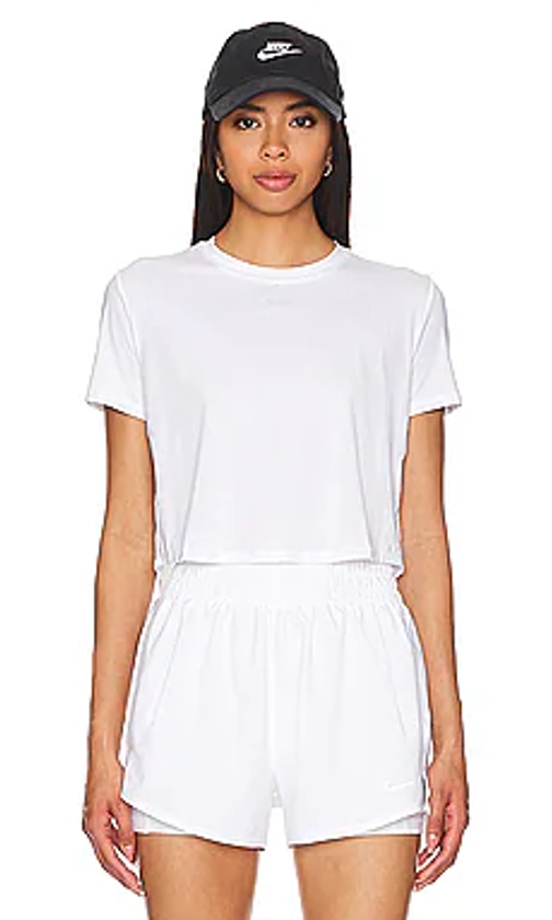 Nike One Classic Short Sleeve Crop Top in White & Black from Revolve.com