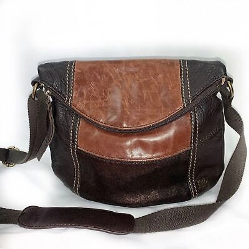 The Sak Deena Flap Bag Patchwork Leather Bronze Crossbody Size 9" x 11"