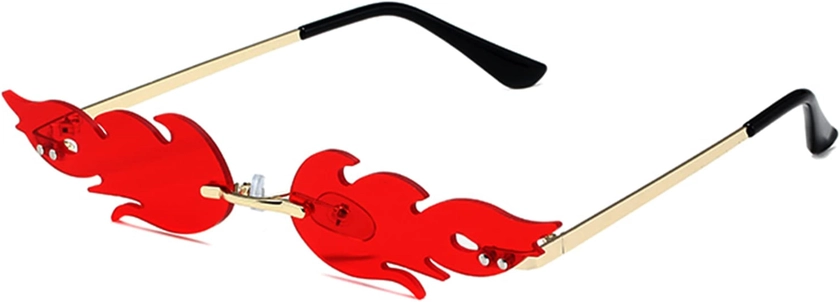 Breaksun Fire Flame Sunglasses for Women Men Retro Narrow Fire Shaped Rimless Flame Shades Halloween Party Red Glasses