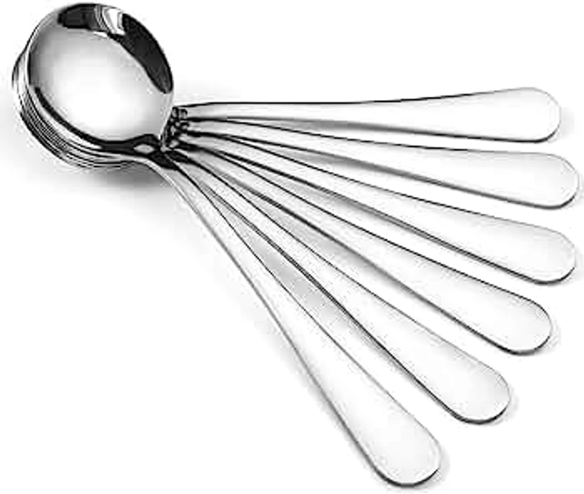 Hiware 12-Piece Soup Spoons, Round Stainless Steel Bouillon Spoons