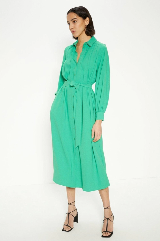 Oasis Crepe Pin-tuck Belted Shirt Dress