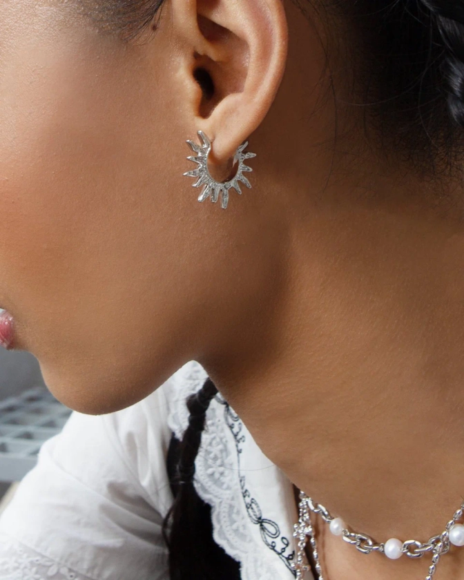Sun Hoop Earrings in Silver| En Route Jewelry | En Route Jewelry