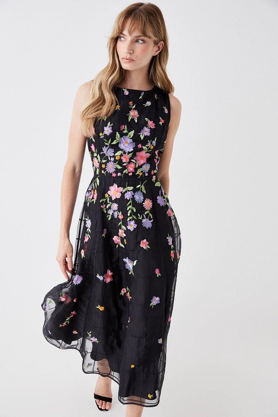 Embroidered Organza Midi Dress