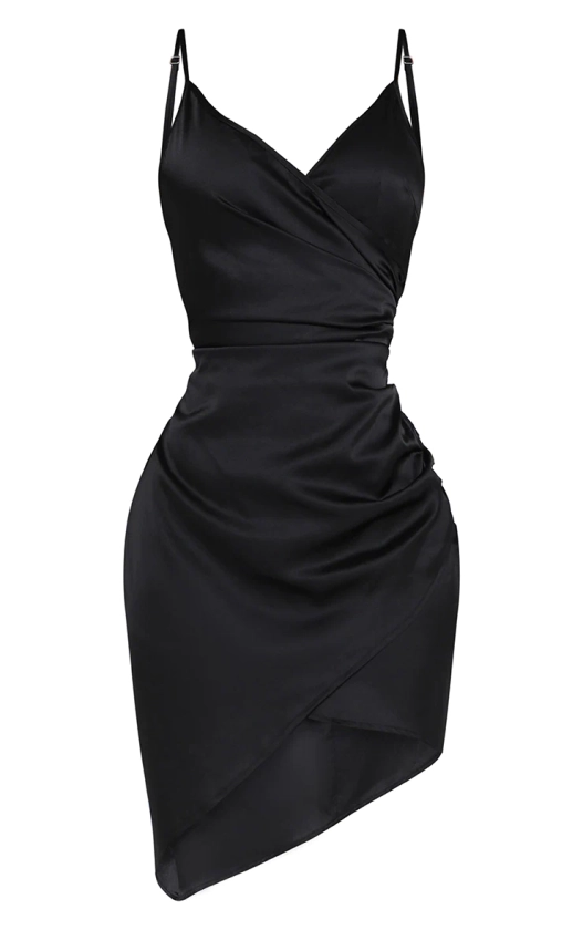 Shape Black Satin Wrap Dress | Curve