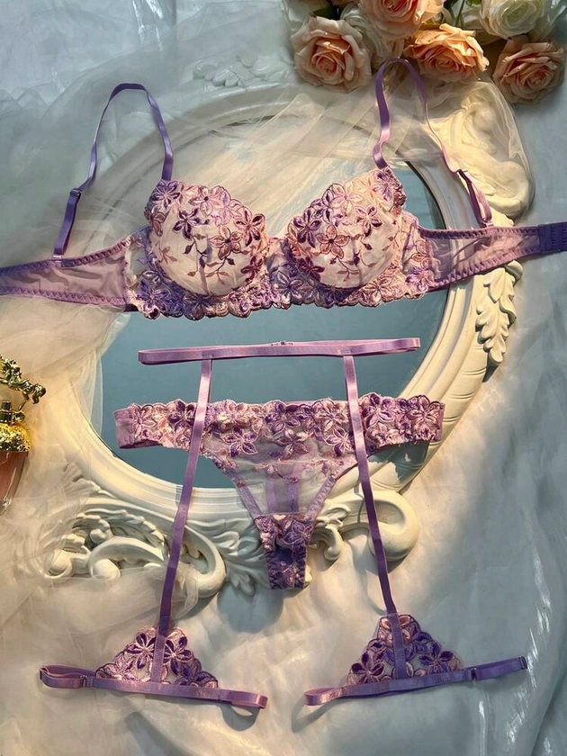 3pcs Ladies' Light Purple Sexy Lingerie Set