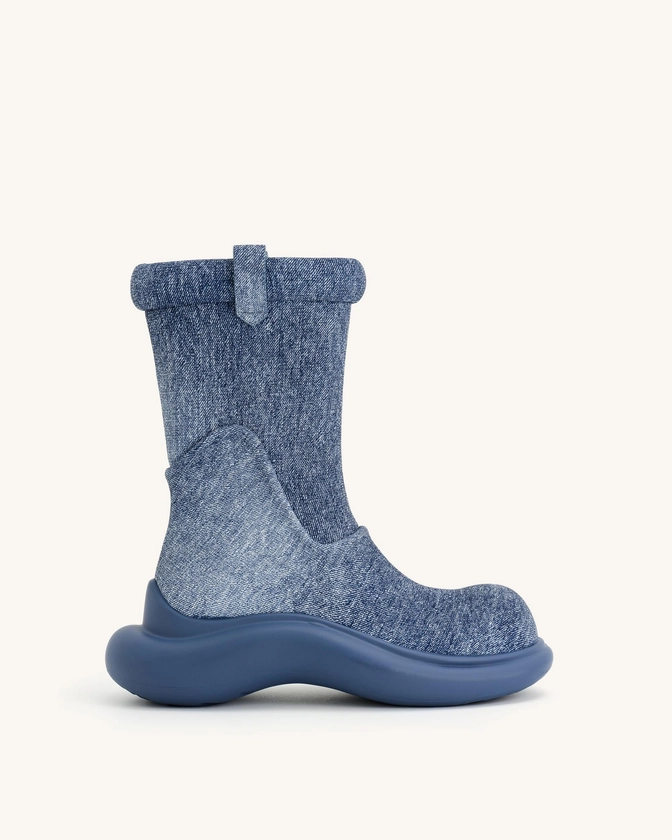 Bottes de Pluie Zoie en Denim Gaufré - Bleu