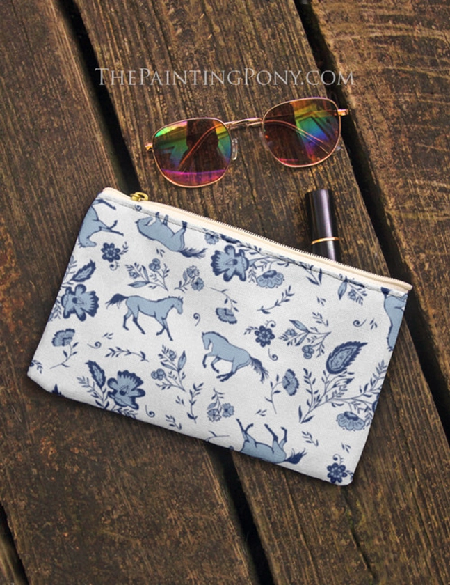 Country Horses Floral Pattern Accessory Pouch (other colors available)