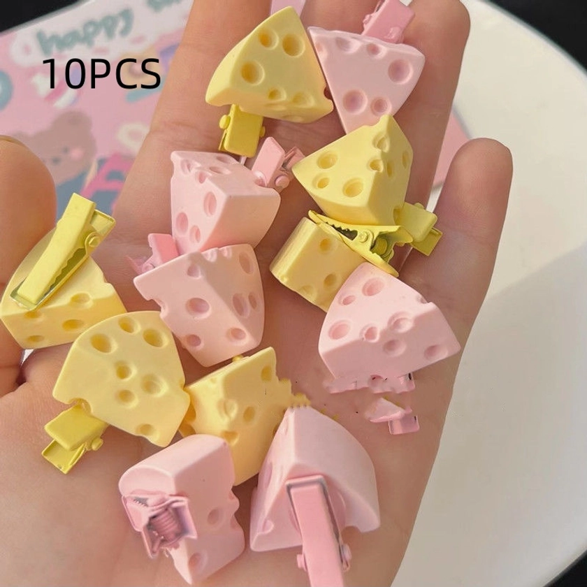 10pcs Lovely Cheese Shaped Hair Clips Cute Hair Side Clips Trendy Hair Barrettes For Women And Girls