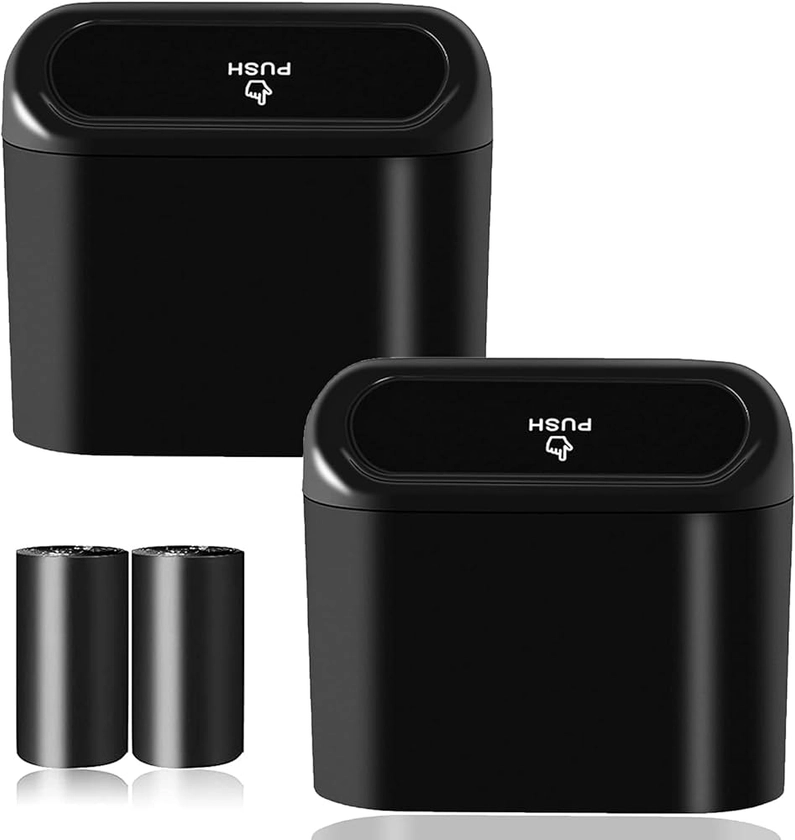 Car Trash Can Bin with Lid - 2 Packs Universal Vehicle Mini Leakproof Garbage Can Bin with 40pcs Trash Bags Car Organizers and Storage for Front Back Seat Accessories for Auto Office Home(Black)