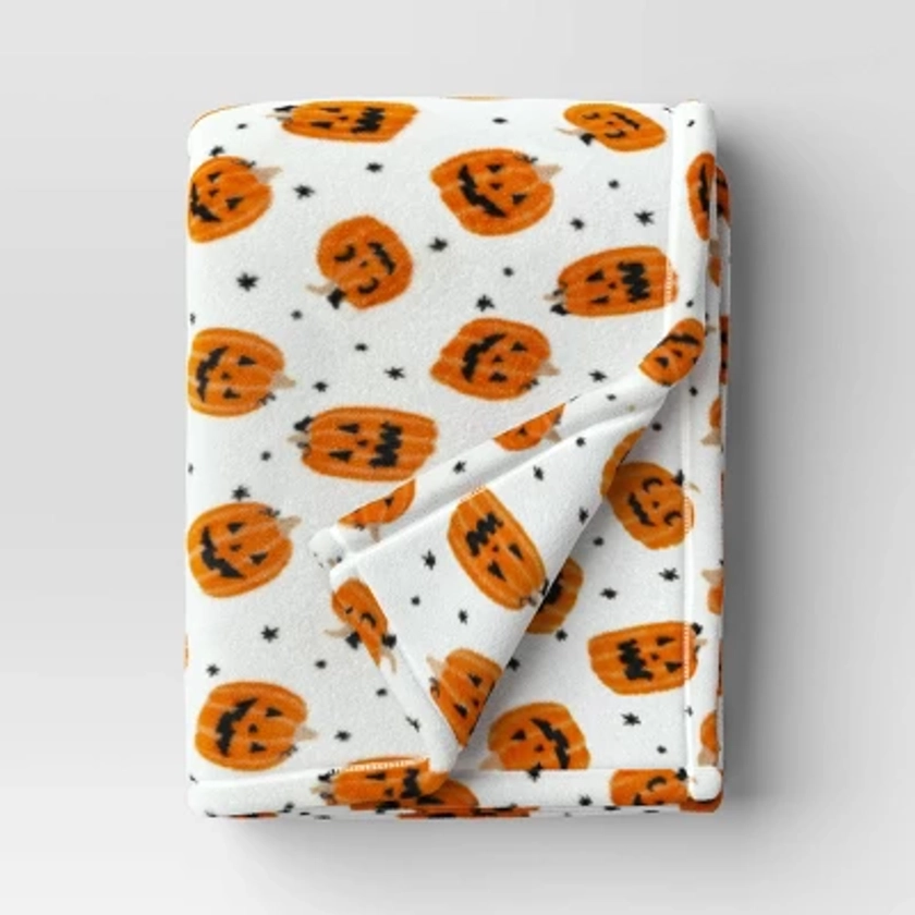 Halloween Pumpkin Throw Blanket Ivory - Hyde & EEK! Boutique™: Knitted Recycled Polyester, 50x60", Botanical Pattern