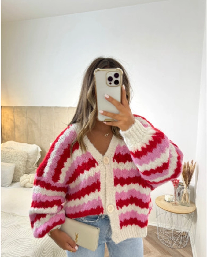 Cardigan Rayé multi Rouge & Rose