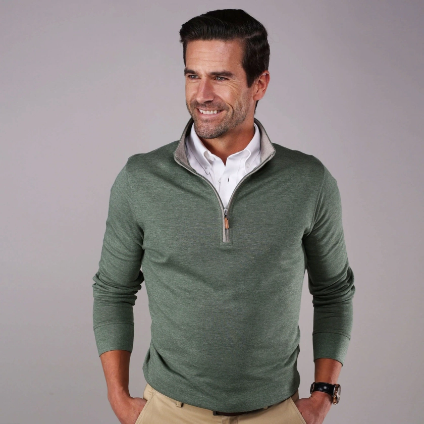 Evergreen Heather Cloud Cotton Quarter Zip Pullover